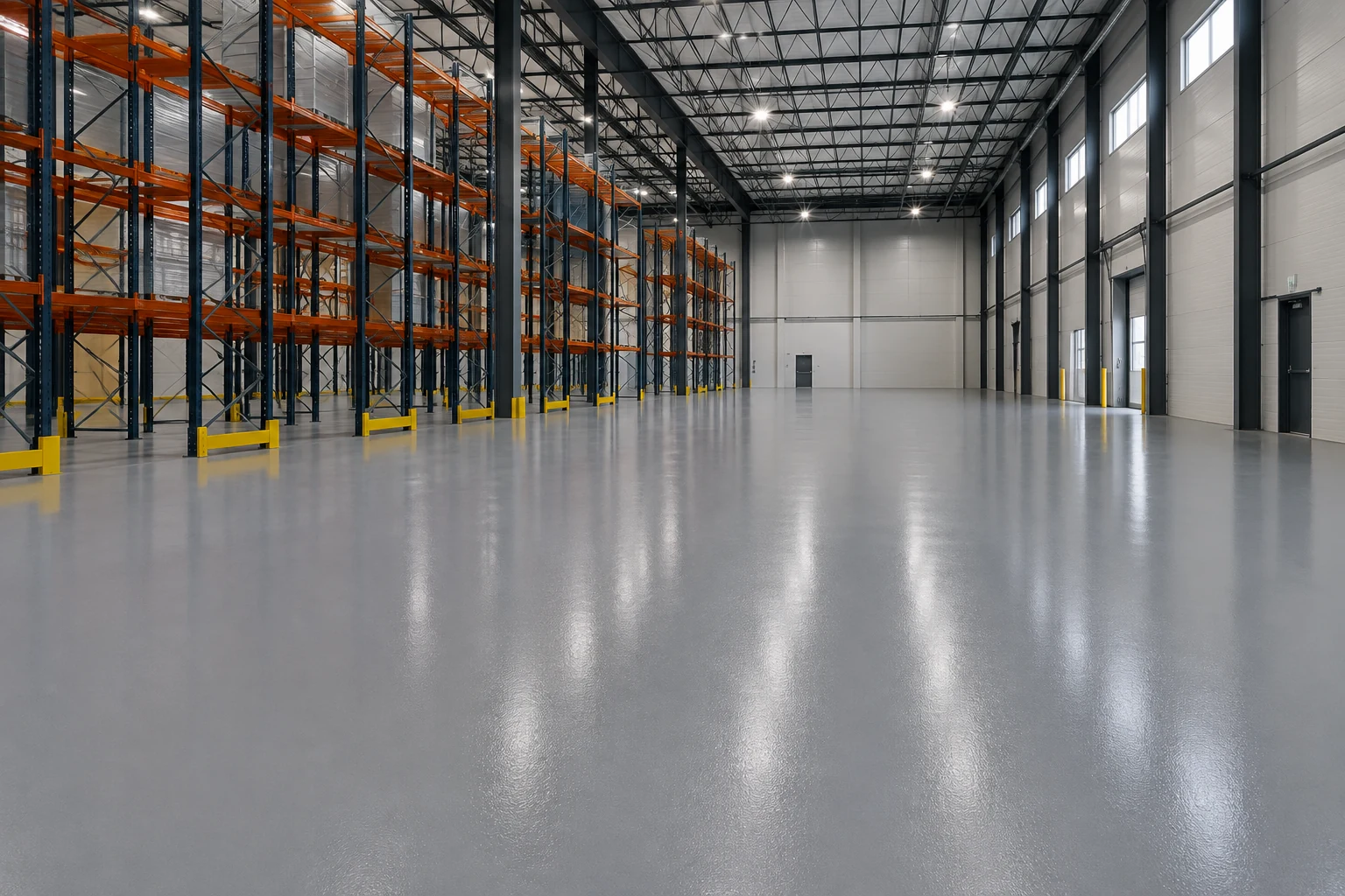 Industrial epoxy flooring inside a warehouse facility in Chilliwack, BC